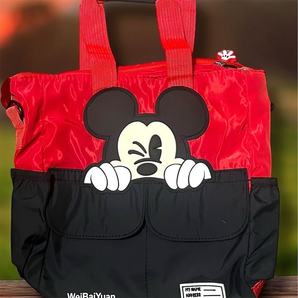 Disney Mickey Mouse Red Canvas Shoulder Bag Adjustable Strap Unisex New Cute